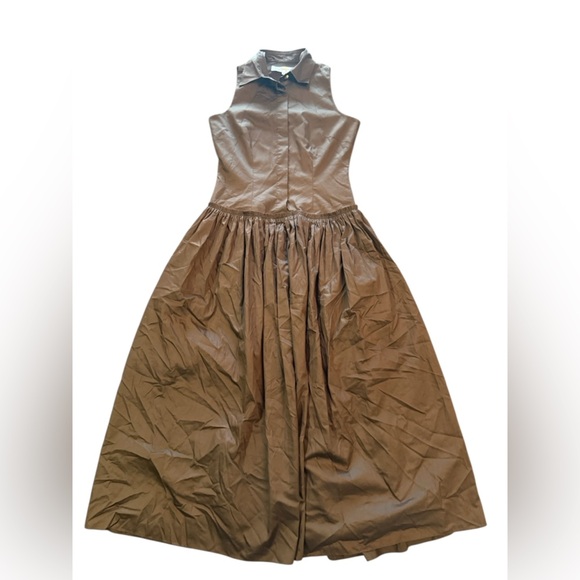 ABADIA Sama Gathered Cotton-Poplin Maxi Shirt Dress in Brown Size 4 Retail $850 - Picture 2 of 15